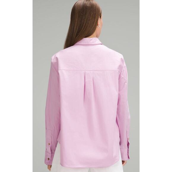 NWT, Lululemon Pink Poplin Button Down Shirt Women’s Sz L - Picture 3 of 6